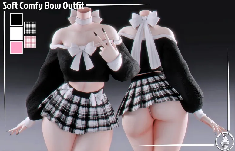 Soft Comfy Bow Outfit (3D Model Asset)(Commercial license)