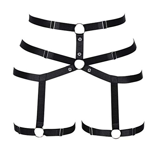 BODY CAGE Adjustable Wire Harness Shorts Women's Leg Belt Harness Garter Shorts Long Tube Strap Punk Gothic - Black-Silver