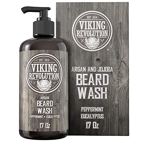 Beard Wash Shampoo w/Argan & Jojoba Oils - Softens & Strengthens - Natural Peppermint and Eucalyptus Scent - Beard Shampoo w/Beard Oil (17 oz Shampoo) - Beard Wash - 17 Fl Oz (Pack of 1)