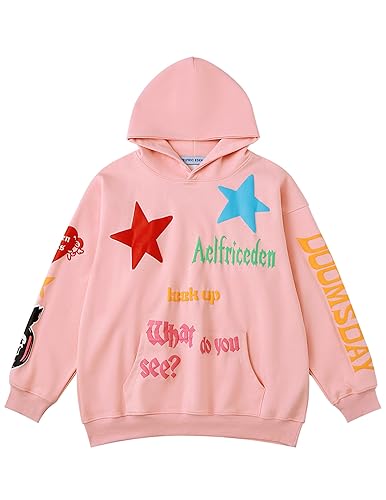 Aelfric Eden Graphic Hoodies for Women Vintage Printed Hoodie Sweatshirt Y2K Oversized Long Sleeve with Pocket - Large - Pink