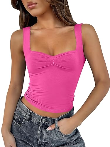 ANRABESS Women Crop Tank Tops Sleeveless Sweetheart Neck Sexy Going Out Cropped Shirts Slim Fit Y2K Summer Outfits 2024 - Large - Hot Pink