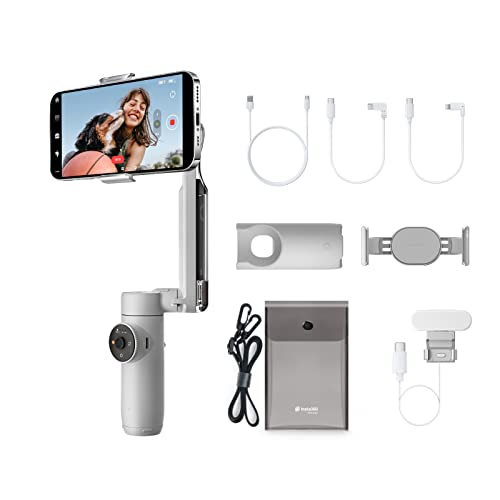 Insta360 Flow Creator-Kit - Smartphone-Gimbal m. KI-Tracking, Smartphone-Gimbal, 3-Achsen-Stabilisierung, Integrierter Selfie-Stick & Stativ, Tragbar & Zusammenklappbar, Beleuchtungszubehör, Hellgrau - Creator-Kit Hellgrau