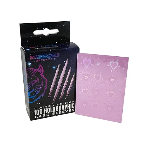 PRISMATIC DEFENDER® Pulsar/Aurora Holographic Card Sleeves (100-Pack) Pink Standard Size Foil Heart Sleeves for Trading Cards & TCG - Magic The Gathering MTG Sleeves - Aurora
