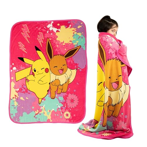 Franco Pokemon Anime Pikachu and Eevee Kids Bedding Super Soft Micro Raschel Throw, 46 in x 60 in, (Official Licensed Product) - Pokemon Girl - 46" X 60"