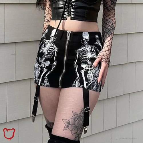 "Black Grunge Skull Mini Skirt" - black / M