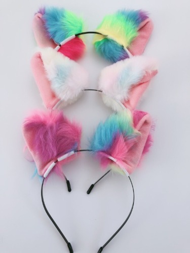 Women Kid Colorful Fluffy Fur Fancy Cat Kitty Costume Ear Party Hair head band 