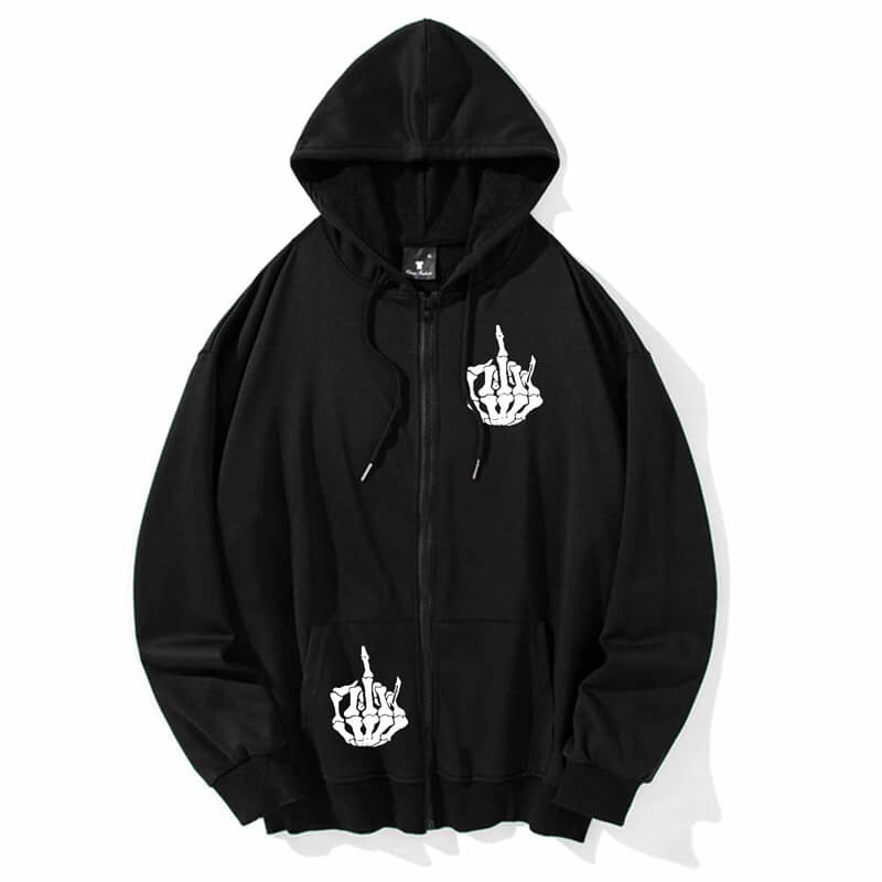 Black Skeleton Hand Casual Hoodie Coat - Black / XL (Bust 128 cm)