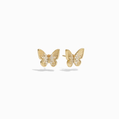 Pavé Butterfly Studs - 14K Yellow Gold Vermeil / Pair