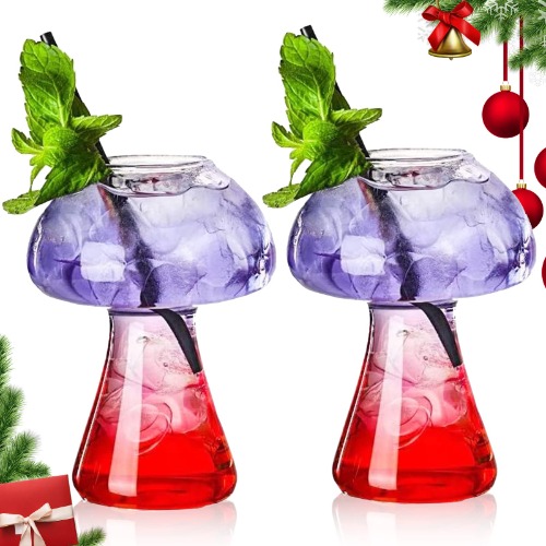 SuproBarware Wine Glasses Creative Mushroom Shaped Cocktail Drinks Glass Cup Set of 2 Clear 250ml for Party Novelty Drinking for KTV Bar Club (Transparent) - Transparent2