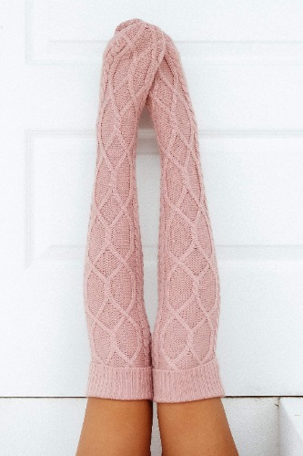 Knee-High Cosy Knitted Socks - Pink | S-M
