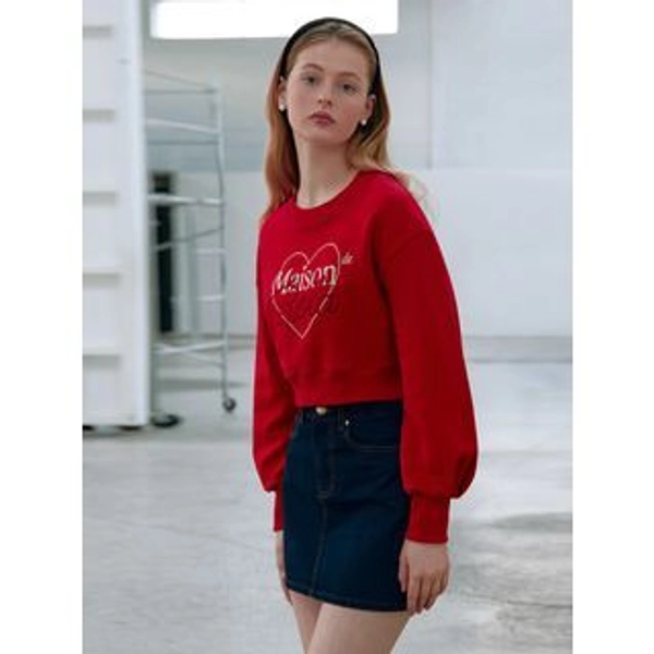 Letter Heart Crop Sweatshirt (Red)