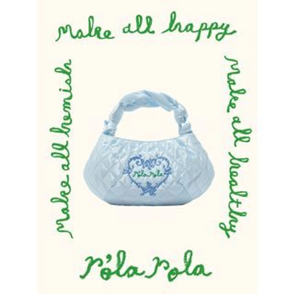 Embroidery Quilt Satin Hand Bag (Light Blue)