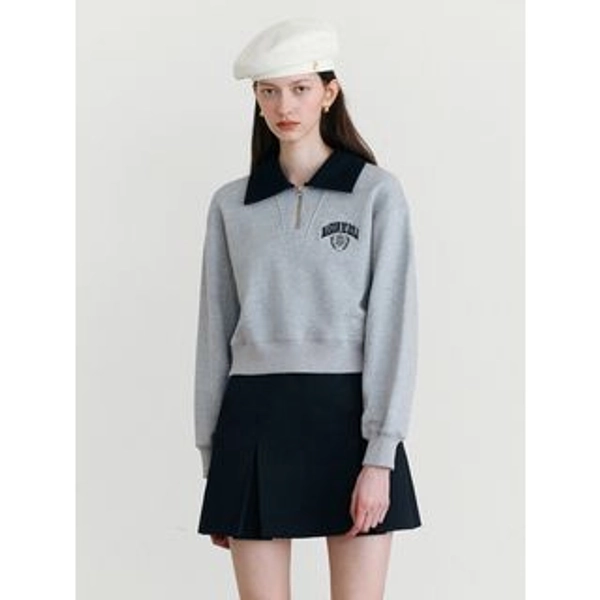 Contrast-Collar Pullover (Gray)