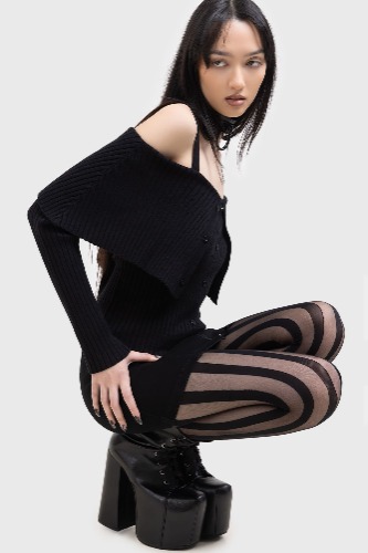 Mesmestripe Tights | L-XL / Black / 94% Polyamide 6% Elastane