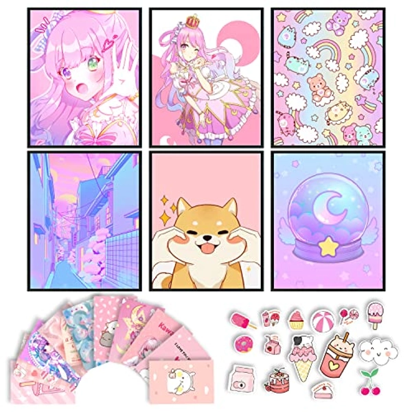 97 Decor Kawaii Room Decor Aesthetic Japanese - Kawaii Poster - Kawaii Decor for Bedroom, Cute Anime Room Decor Aesthetic Collage, Anime Kawaii Wall Decor, Pink Kawaii Stuff for Room (8x10 UNFRAMED)