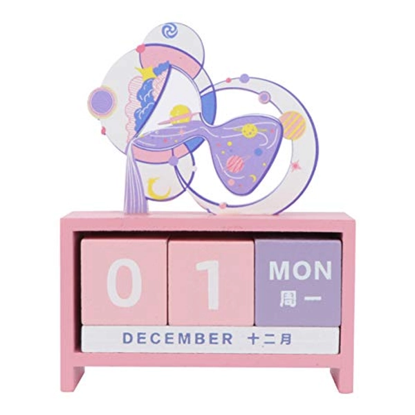 ABOOFAN Wooden Desk Blocks Calendar Daily Perpetual Desktop Calendar Living Room Decorations Home Office Furnishing DIY Yearly Planner Calendar Shops Ornaments Friends Gifts (Pink)