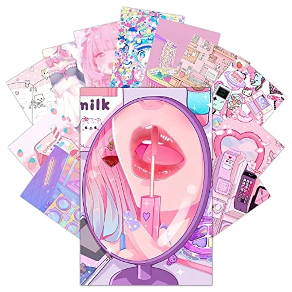 HK Studio Kawaii Posters Decal for Dorm, Teens Girl Bedroom - Kawaii Wall Art for Room Aesthetic - Kawaii Room Decor - 8" x 12", Pack 12