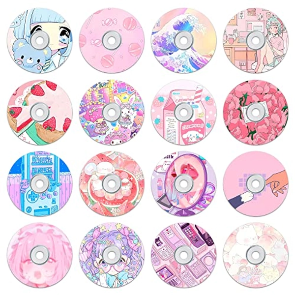 HK Studio Kawaii Records for Wall Aesthetic 5.1" Pack 16 - PVC, CD Size Kawaii Record Wall Decor for Dorm, Wall Collage Kit, Bedroom - Kawaii Room Decor for Teen Girls
