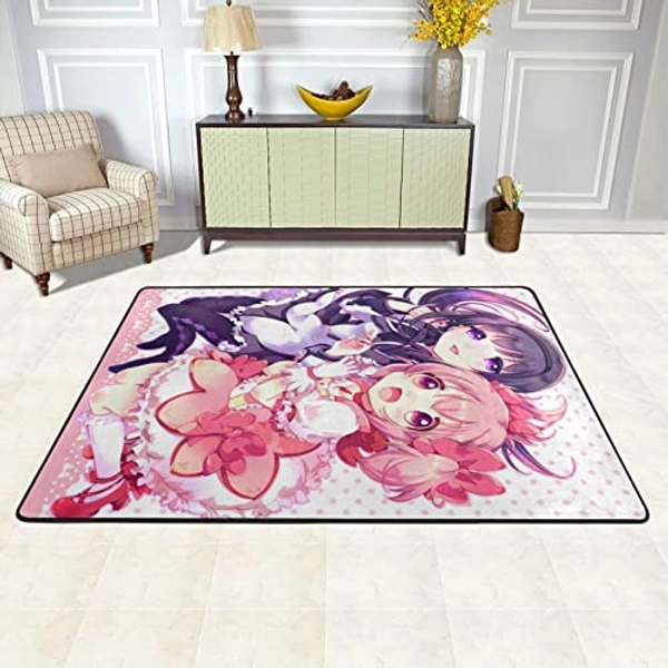 Puella Magi Madoka Magica Area Rug 3D Anime Fluffy Non-Slip Door Mat Super Soft Flannel Carpet Indoor Floor Rugs for Living Room Nursery Playroom Kids Dorm Room Bedroom 36"x24"