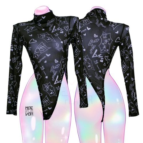 Mesh Manga Noises Bodysuit - White / M/L