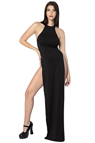 ENVY BODY SHOP Maxi Length Dress with Slits - Large - Black, Halter Neck