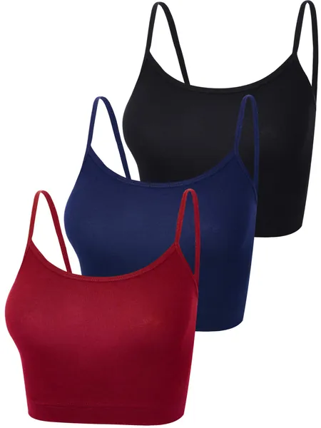 Boao 3 Pcs Crop Camisole Top Spaghetti Strap Tank Sleeveless Crop Tank Top for Women Sports - Black, Wine Red, Navy Medium
