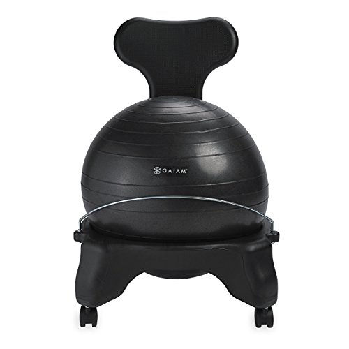 Gaiam Classic Balance Ball Chair – Exercise Stability Yoga Ball Premium Ergonomic Chair for Home and Office Desk with Air Pump, Exercise Guide and Satisfaction Guarantee - Black