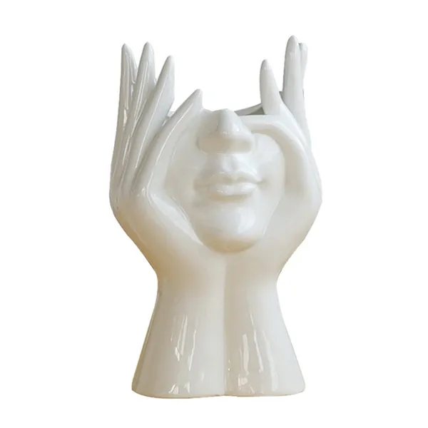 Hands Face Ceramic Vase