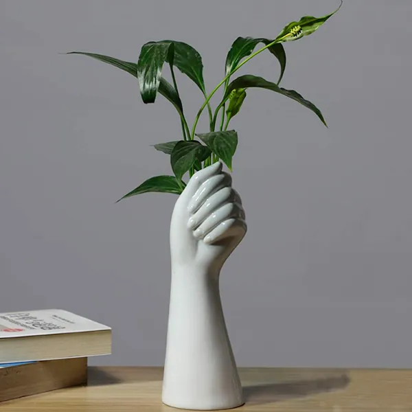 White Ceramic Hand Bud Flower Vase