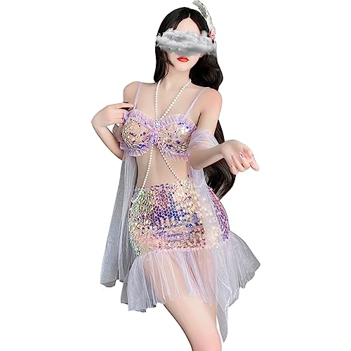 Sexy Cosplay Lingerie Halloween Mermaid Costume Anime Dress Kawaii Princess Maid Outfit Sparkle Festivals Rave Clothing Purple
