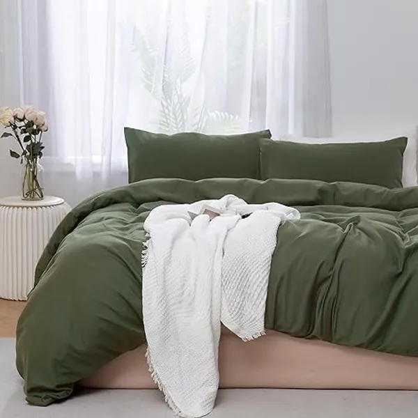 TOCOMOA Duvet Cover Queen, 100% Microfiber Comforter Cover Set, Ultra Soft 3 Pieces Bedding Set with 1 Duvet Cover and 2 Pillowcases (Green, Queen) - Queen 90x90 - Green