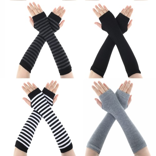 WLLHYF Fingerless Gloves Cosplay Arm Warmer Kawaii Black Elbow Warm Legwarmers Sleeve Striped Gothic Outfit Fashion Goth Clothes Autumn Winter Accessories