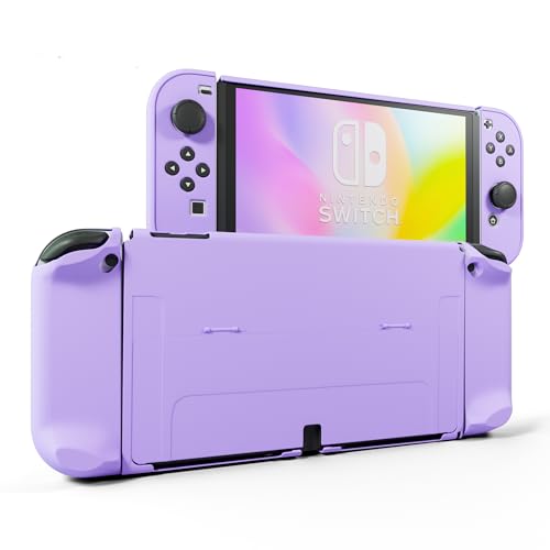 RHOTALL 3 in 1 Protective Purple Case Cover for Nintendo Switch OLED, Dockable Case for Nintendo Switch OLED and Joy Con Controller with Grip Cover Shock-Absorption and Anti-Scratch Design (Purple) - Purple