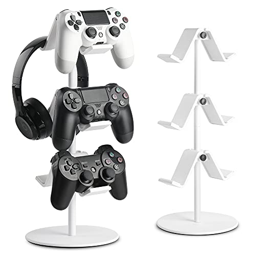 KELJUN Controller Holder White, Headset Holder,Great 3 Tier Controller Headphone Organizer for All Headsets Xbox ONE 360 Switch PS4 PS5 (Elegant White) - Elegant White