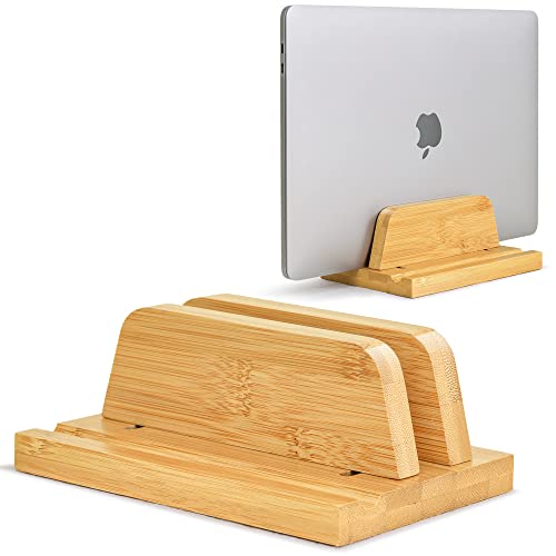 ROCDEER Vertical Laptop Stand for Desk - Bamboo Laptop Stand Holder with Adjustable Dock 0.01" to 1.18", Fits All MacBook/Surface/Samsung/HP/Dell/Chrome Book, Natural Bamboo - Natural Bamboo