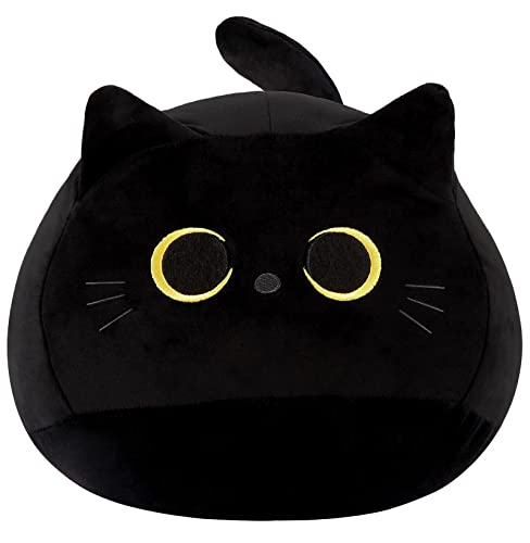 KWQBWQF Black Cat Plush Toy Black Cat Pillow, Soft Stuffed Cat Plush Doll, Plushie Cat Pillow Cat Stuffed Animals for Kids Birthday Girlfriend Valentines Gift - Medium