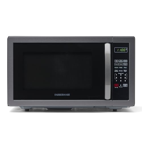 Farberware Countertop Microwave 1000 Watts, 1.1 cu ft - Microwave Oven With LED Lighting and Child Lock - Perfect for Apartments and Dorms - Easy Clean Black Stainless Steel - Black Stainless - Microwave