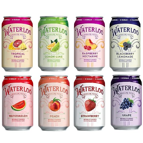 Waterloo Sparkling Fruit Flavored Water, Multi-Flavor Variety Pack | Zero Calorie | Zero Sugar | Zero Sodium | Zero Calories | Naturally flavored, 12 Fl Oz with Fitluv packaging (8 Flavor Variety, Pack of 24)