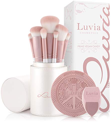 Make-up Pinselset Luvia, Prime Vegan Pro - Candy, 7 Schminkpinsel inkl. Pinselaufbewahrung, Blender Schwamm & Reinigungsmatte Für Kosmetikpinsel, In Perlmutt & Perl-Rosa - Single