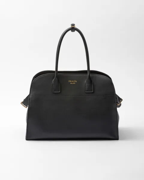 Large leather tote bag with buckles