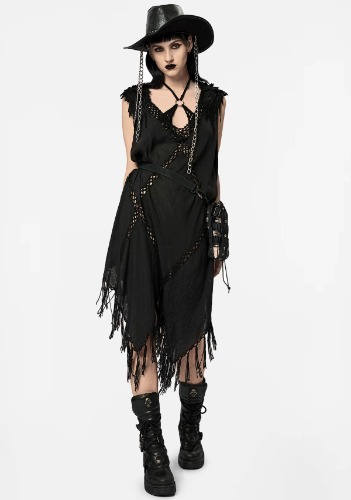 Dark Punk Gothic Tassel Lace Dress | One Size
