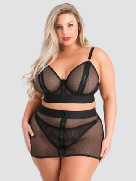Lovehoney Plus Size Fierce Fishnet Bra and Skirt Set