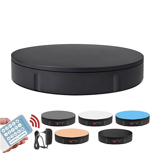 Rotating Display Stand with 5 Backgrounds, 30CM 100KG Remote Control Motorised Turntable, Photography Turntable, Low Noise, for Products, Model Photo(Black) - Black