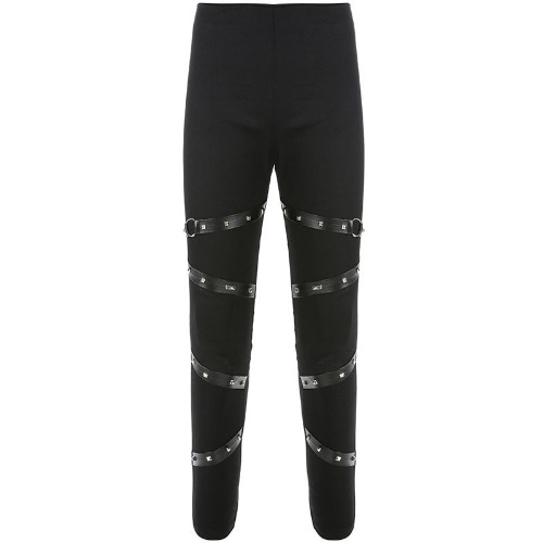 'Flash' Black Gothic Rivet Pencil Pants - Black / L