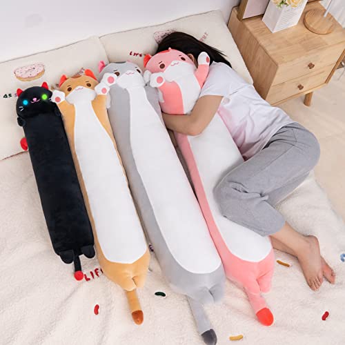 Mewaii Long Cat Plush Kawaii Body Pillow, 20” Cute Brown Cat Stuffed Animals Soft Plushies, Orange Kitten Plush Throw Pillow Doll Toy Gift for Girlfriend - Brown Cat Body Pillow - 19.6in/50cm