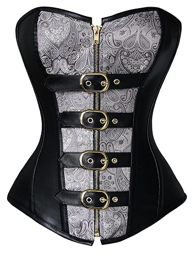 Charmian Women's Spiral Steel Boned Steampunk Gothic Bustier Corset with Chains - 4X-Large - Zipper-black