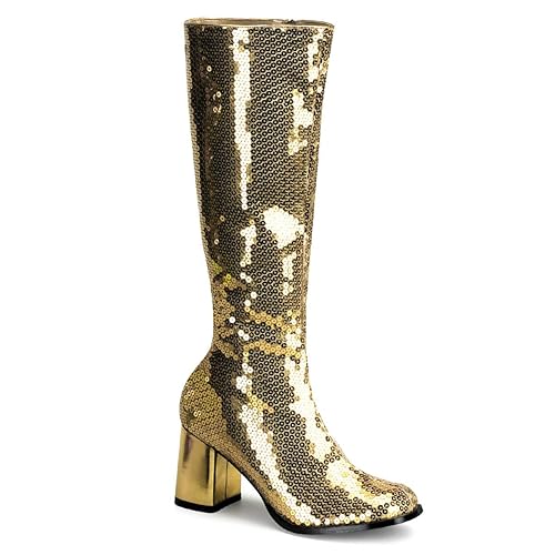 Pleaser Bordello Women's Spectacul-300SQ Knee-High Boots - 13 - Gold Sequins