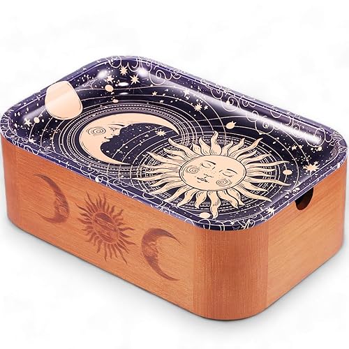 Kunglun Bamboo Storage Box with Decorative Tray Set, Wooden Compact Storage Box for All Rolling Accessories - Deep Handy Box with Replaceable Metal Tray - 11''x7''x3.5''