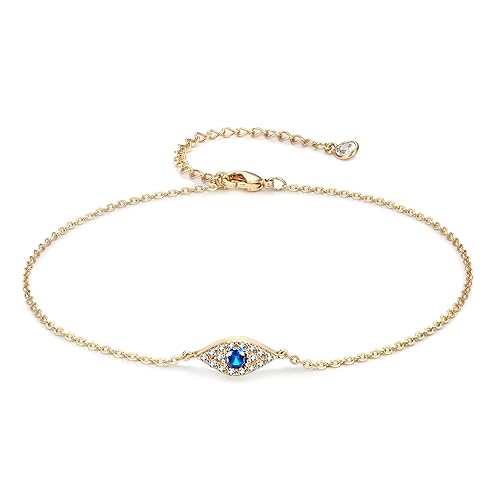 LOYATA Dainty Ankle Bracelet,14K Gold Plated Tiny Bead Anklet Dainty White Cubic Zirconia Cross Tassel Foot Chain Cute Lucky Moon Evil Eye Foot Jewelry Boho Anklets for Women - Layer Gold Bead