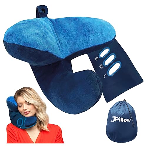 Travel Pillow - British Invention of The Year - Upgraded with Patented Anti-Slip Scarf - Unique Chin Support - Neck Pillow for Airplane - Even Works in The Middle Seat - (Blue)
